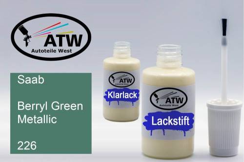 Saab, Berryl Green Metallic, 226: 20ml Lackstift + 20ml Klarlack - Set, von ATW Autoteile West.